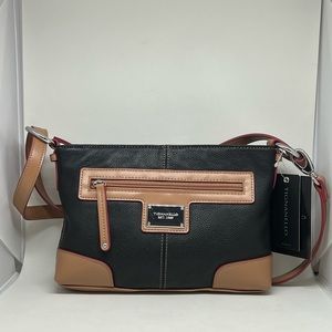 Tignanello Black/Cognac Crossbody RFID Bag NWT #T72405A